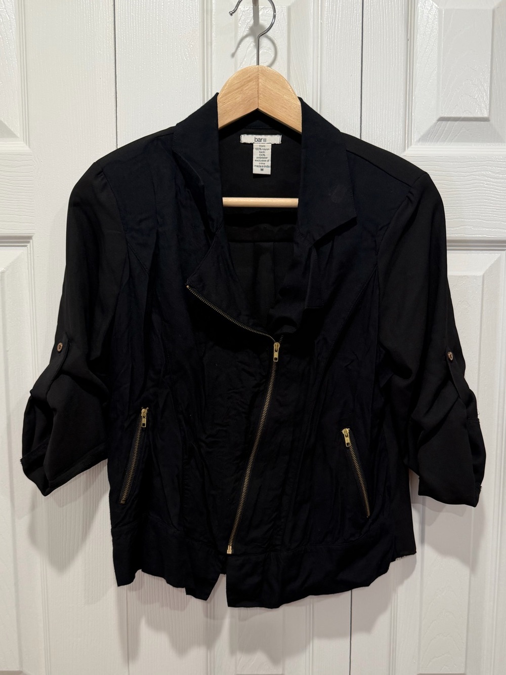 Bar 3 Black Asymmetrical Zip Lightweight Jacket
